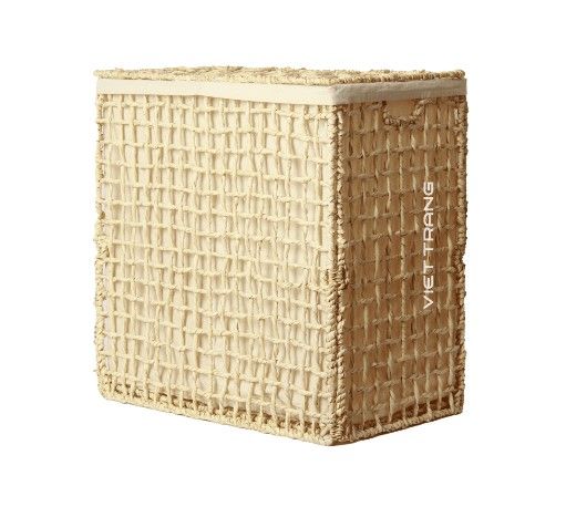Large rectangular tan wide weave basket