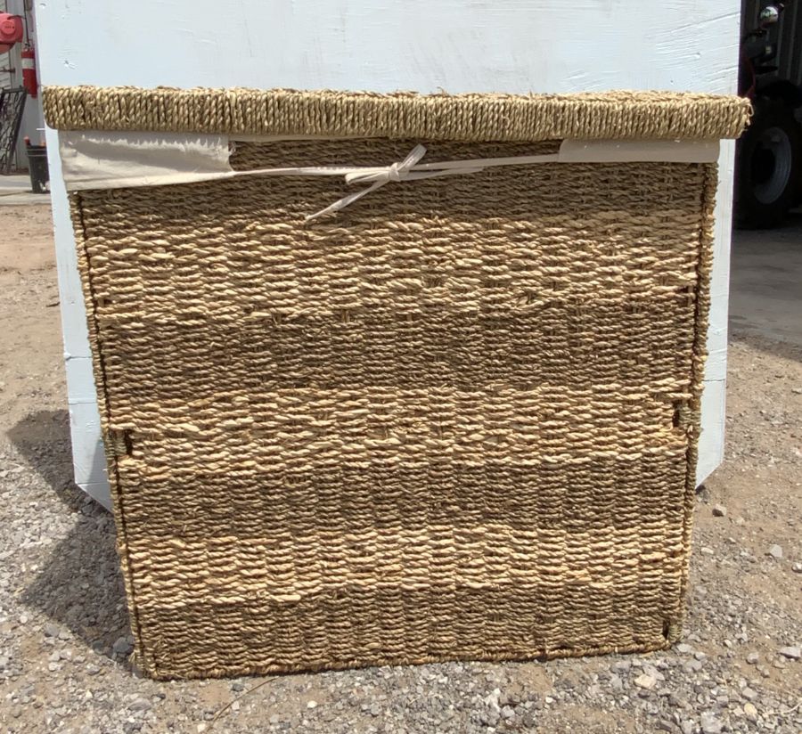 Large rectangular brown striped tight weave basket