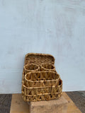 Wide weave light tan basket with compartments
