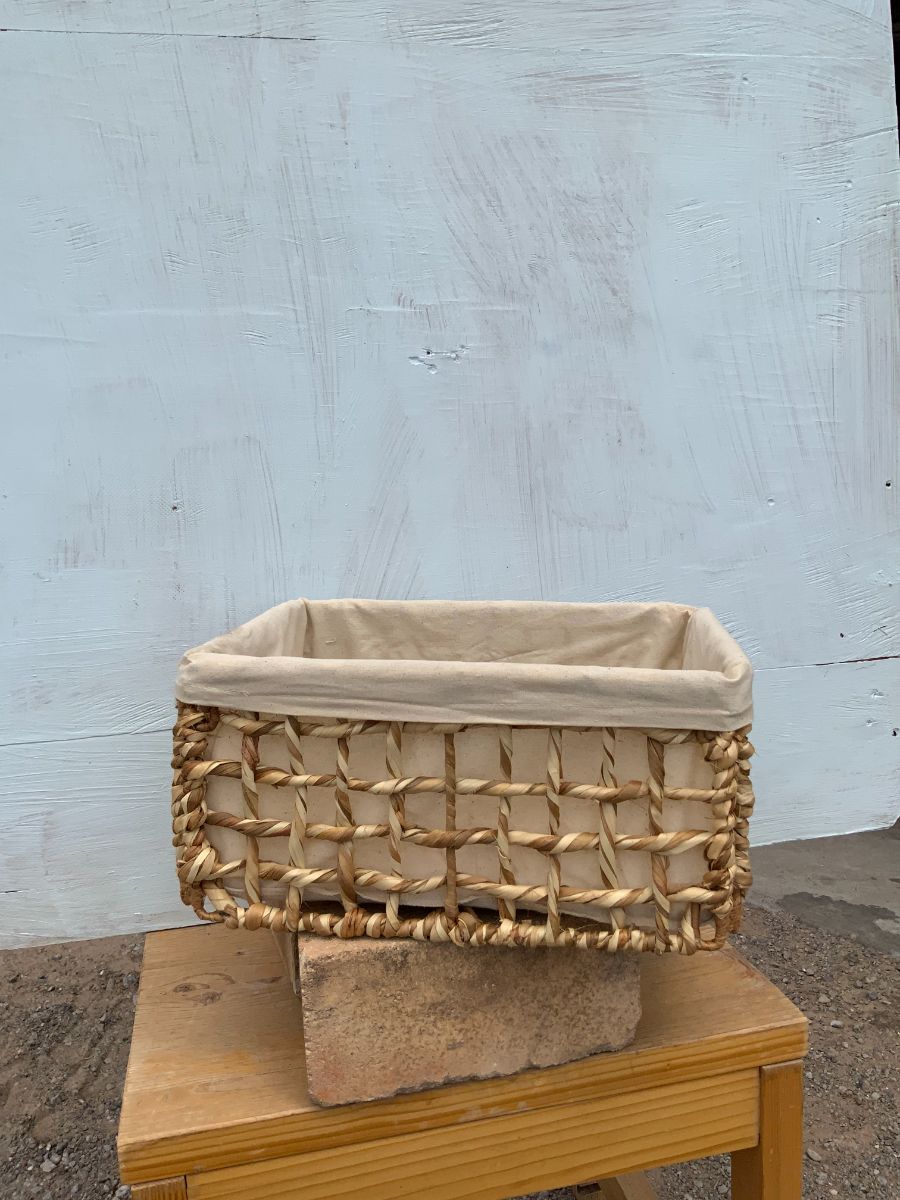 Rectangular tan wide weave basket