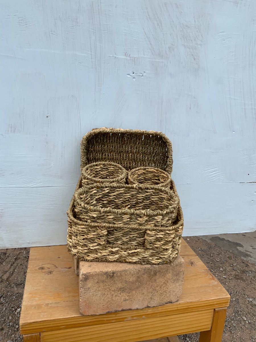 Tight weave medium tan basket with compartments